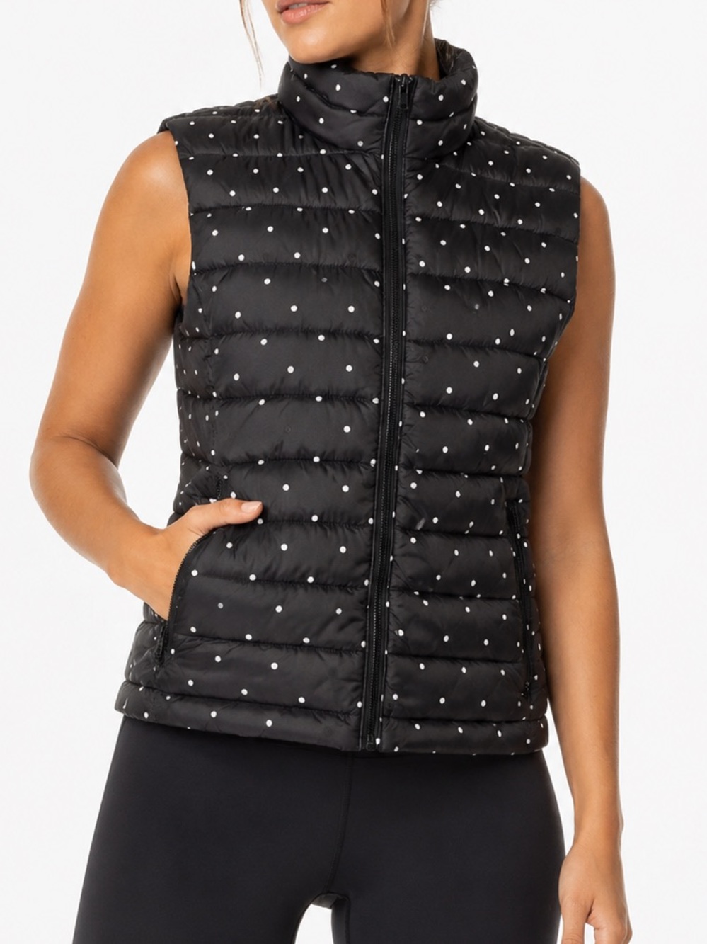 Black and White Polka Dot Quilted Puffer Vest Colebrook Women’s Size Large
